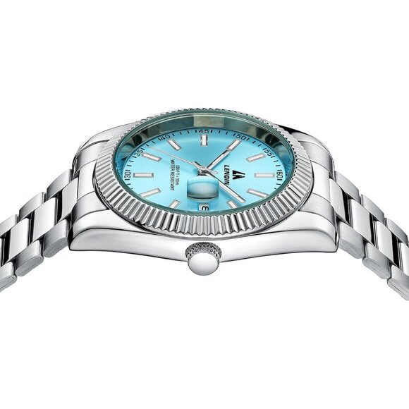 ⚡silver Light Blue Waterproof Analog Quartz Watch Men's Wrist Fashion Casual - Picture 5 of 14